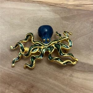 Vintage Blue and Gold Octopus Brooch MFA
